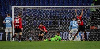 Il gol di Tonali in Lazio-Milan (ansa)
